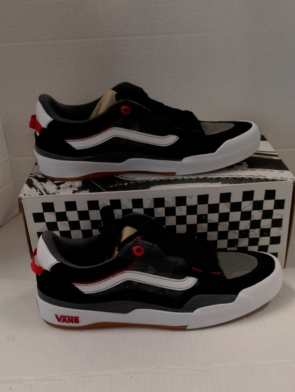Vans Black, White & Red Low-Top Skate Shoes